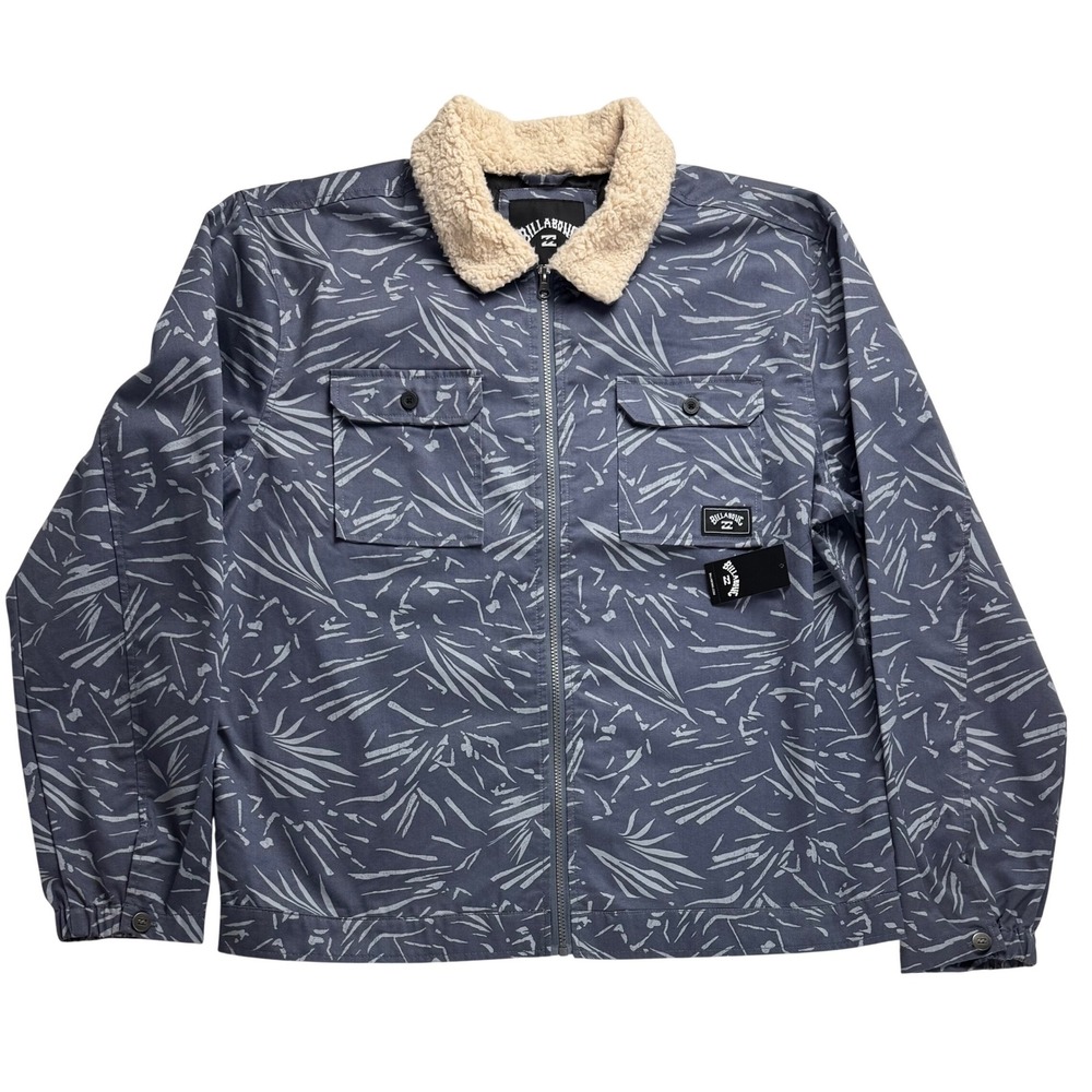 Billabong Xander Shirt Jacket Mens XL Blue Grey Leaf Print Sherpa Collar NWT - Picture 1 of 15